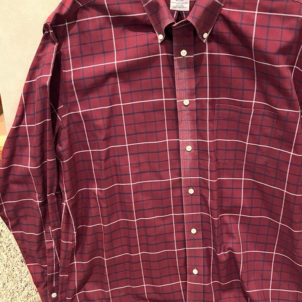 Brooks Brothers Mens Shirt X-Large Burgundy Plaid Regent Long Sleeve Button Up - Picture 4 of 11